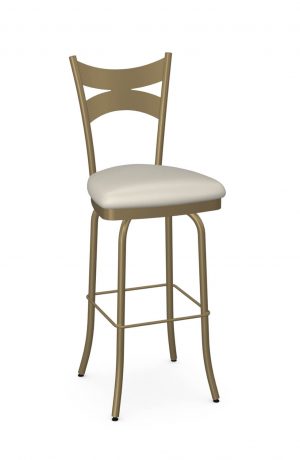 Amisco's Meadow Gold Swivel Bar Stool with Tall Back and Off-White Seat Cushion