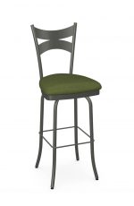 Amisco's Meadow Transitional Gray Metal Swivel Bar Stool with Green Seat Cushion
