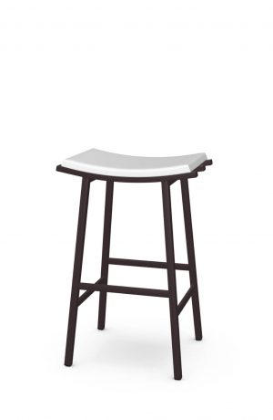 Amisco's Nathan Modern Backless Saddle Stool in Brown Metal and White Seat Vinyl