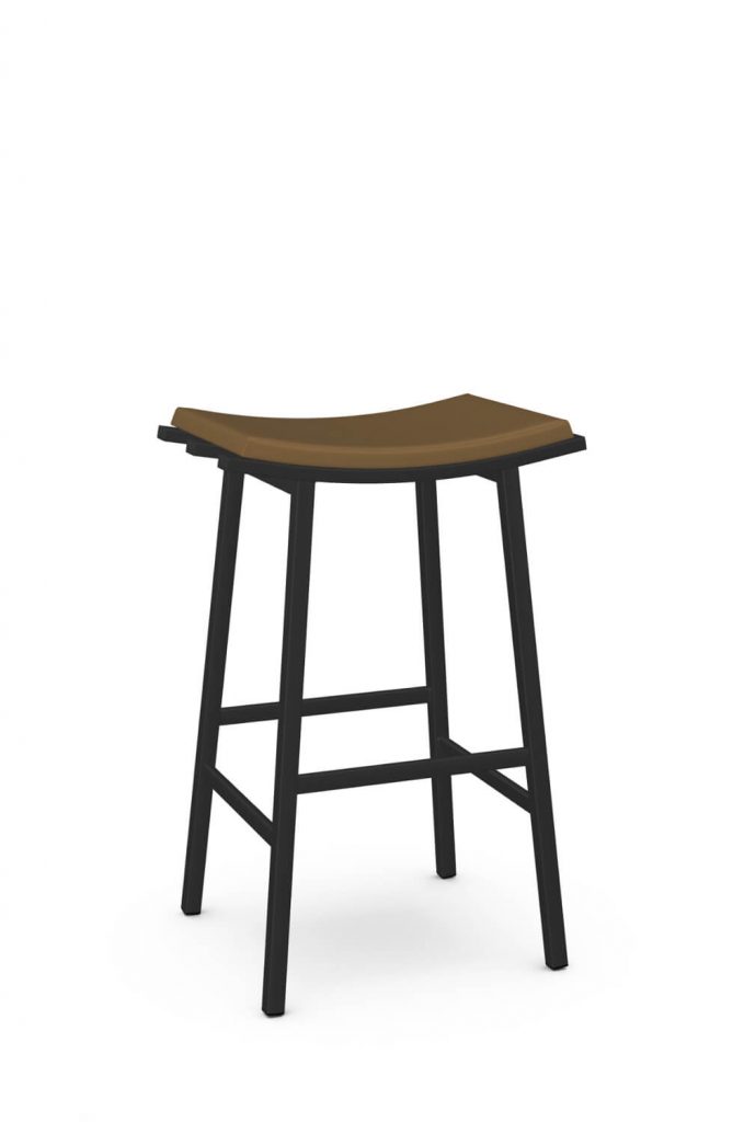 Amisco's Nathan Modern Black Backless Saddle Stool with Brown Vinyl Seat