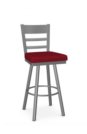 Amisco's Owen Modern Light Silver Swivel Bar Stool with Red Seat Cushion
