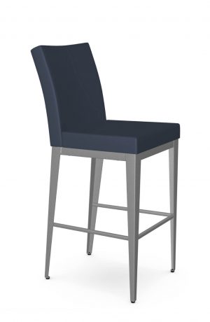 Amisco's Pablo Silver Metal Bar Stool with Blue Seat and Back Cushions