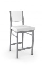 Amisco's Payton Stationary Modern Metal Bar Stool with Upholstered Seat and Back in Gray and White