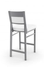 Amisco's Payton Stationary Modern Metal Bar Stool with Upholstered Seat and Back in Gray and White - View of Back