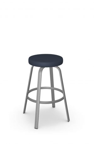 Amisco's Reel Silver Swivel Backless Bar Stool with Blue Round Seat