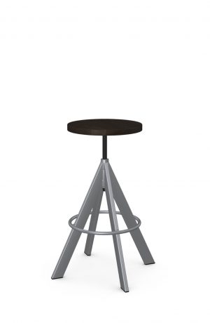 Amisco's Uplift Backless Industrial Bar Stool in Silver Metal and Gray Wood Seat