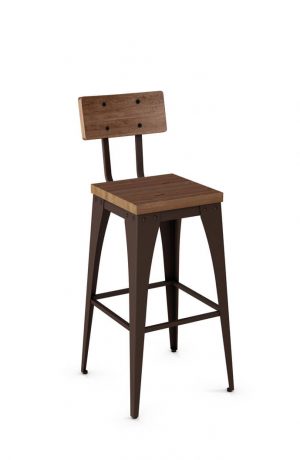 Amisco's Upright Bar Stool with Wood Back and Seat