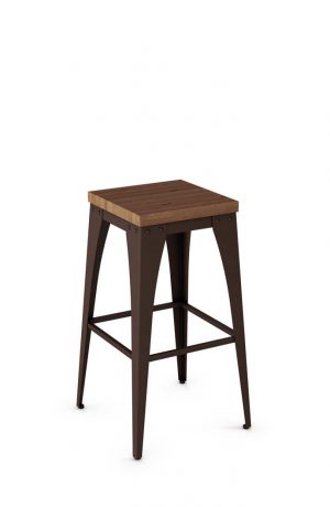 Amisco Upright Backless Tabouret Style Stool with Wood Seat