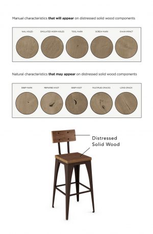 Amisco's Upright Bar Stool with Distressed Solid Wood Back and Seat