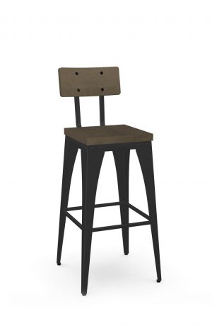 Amisco's Upright Black Bar stool with Wood Back and Tabouret Legs