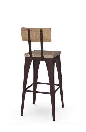 Amisco's Upright Industrial Bar Stool in Brown Metal and Wood Back - Back View
