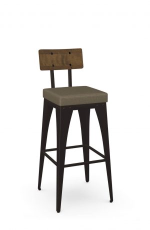 Amisco's Upright Industrial Rustic Black Bar Stool with Wood Back