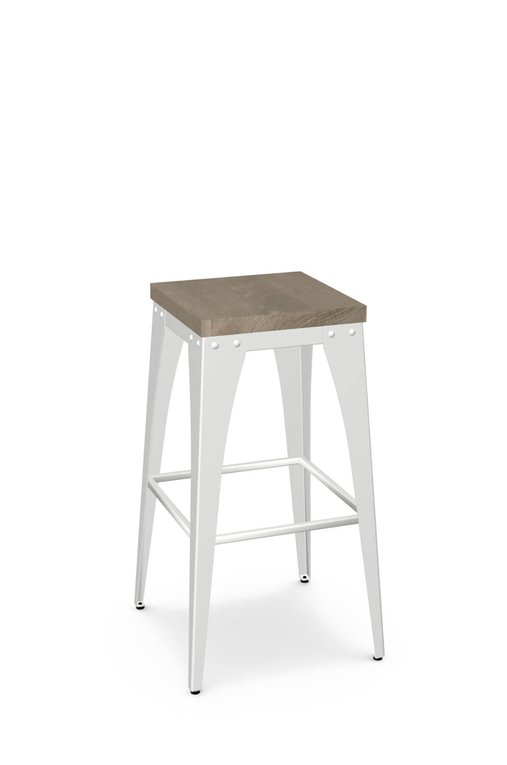 Amisco's Upright Modern Metal Backless Bar Stool with Natural Wood Seat