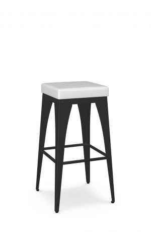 Amisco's Upright Modern Tabouret Backless Bar Stool in Black with White Seat