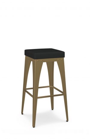 Amisco's Upright Modern Tabouret Gold Bar Stool with Black Vinyl Seat
