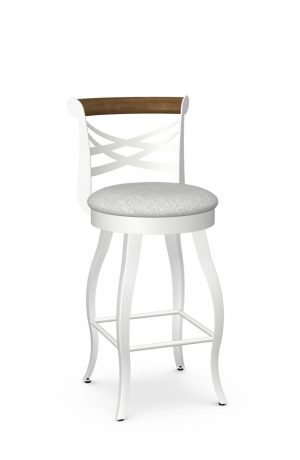 Amisco's Whisky Transitional White Swivel Bar Stool with Wood Back