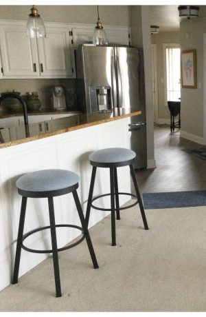 Amisco's Connor Backless Swivel Bar Stools in Customer's Kitchen / Blue and Brown Stools