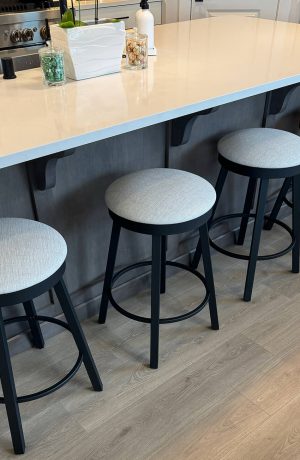 Amisco's Connor Black Backless Swivel Counter Stools in Customer's Kitchen