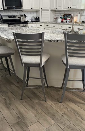 Amisco's Edwin Silver Swivel Bar Stools with Backs in Customer's White Kitchen - Full Kitchen Photo