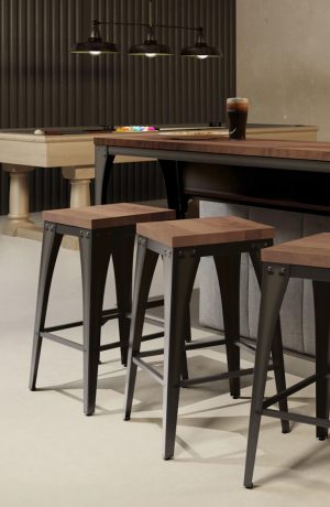 Amisco's Upright Modern Backless Square Bar Stool with Wood Seat - in Billiard Room