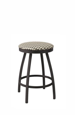 Black Round Backless Swivel Counter Stool with Patterned Fabric