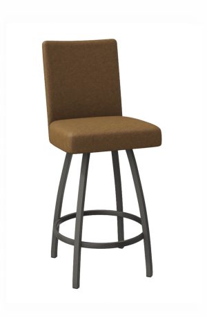 Brown Swivel Counter Stool with Back - Gray Metal Base - Nicholas Trica