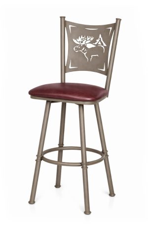 Creation Collection's Taupe Metal Swivel Bar Stool in Elk Laser Cut Back and Red Seat Cushion