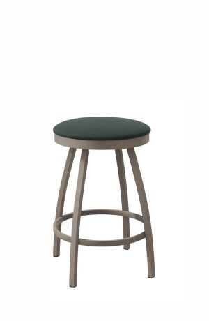 Green Backless Swivel Counter Stool - Taupe Round Metal Base - Trica Henry