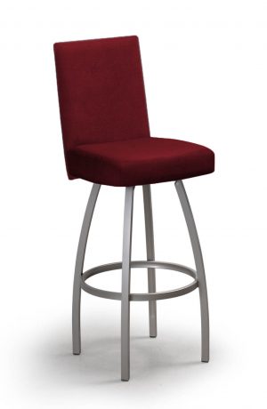 Nicholas Swivel Silver Bar Stool in Red Fabric