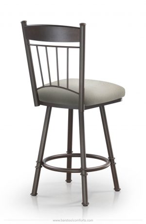 Trica's Allan Swivel Counter Stool in Mahogany Wood Finish on Back, Thick Seat Cushion and Metal Frame - View of Back