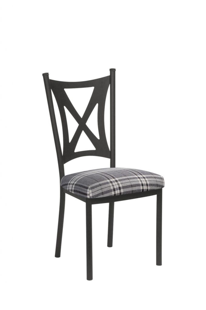 Trica's Aramis Modern Dining Chair in Champagne Silver Metal and Plaid Gray Fabric