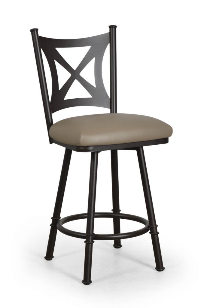 Trica's Aramis Swivel Counter Stool with Cross Back in Cocoa metal
