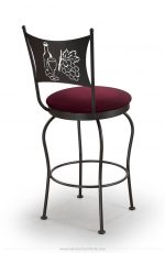Trica's Art Collection 1 Armless Swivel Counter Stool in Black Metal Finish, Red Seat Cushion and Wine Glass, Wine Bottle and Grapes Cut-Out on Backrest - View of Back