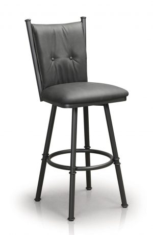 Trica's Arthur Armless Swivel Bar Stool with Button-Tufted Upholstered Back and Seat - Shown in Black Metal Frame and Gray Seat