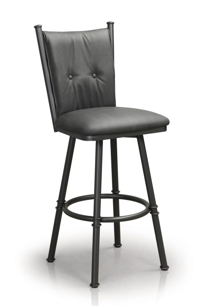 Trica's Arthur Armless Swivel Bar Stool with Button-Tufted Upholstered Back and Seat - Shown in Black Metal Frame and Gray Seat