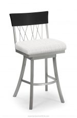 Trica's Bambusa Silver Modern Swivel Bar Stool with White Seat Cushion and Black Wood Back