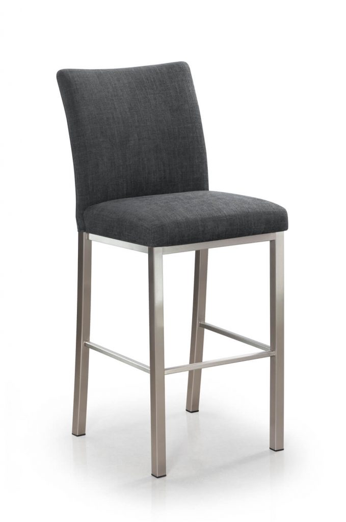 Trica's Biscaro Modern Bar Stool in Brushed Steel and Charcoal Seat and Back Cushion