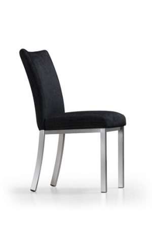 Trica's Biscaro Modern Dining Chair in Black Cushion and Brushed Steel Metal with High Back