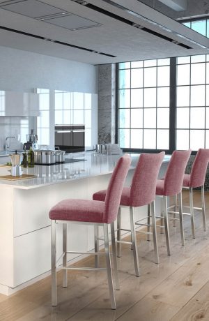Trica's Biscaro Modern Silver Bar Stool in Pink Fabric in Modern Kitchen