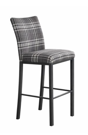 Trica's Black Modern Bar Stool with Plaid Fabric