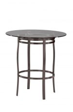 Trica's Bourbon Counter Height Table in Brown Metal and Round Glass Top