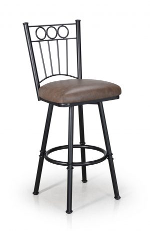 Trica's Charles 1 Armless Traditional Swivel Bar Stool in Brown Metal Finish and Brown Thick Seat Cushion
