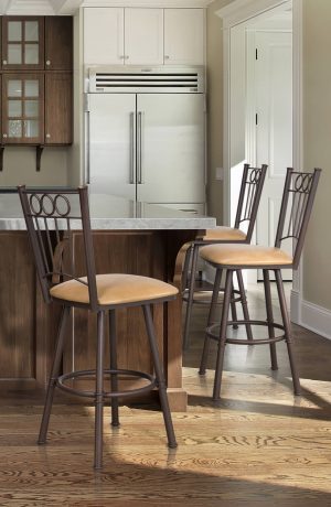 Trica's Charles 1 Swivel Bar Stools with Back, Square Seat, Metal Frame - in Transitional Brown Stainless Kitchen