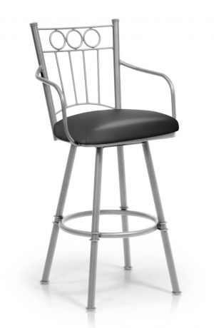 Trica's Charles Silver Swivel Metal Bar Stool with Arms and Traditional Back