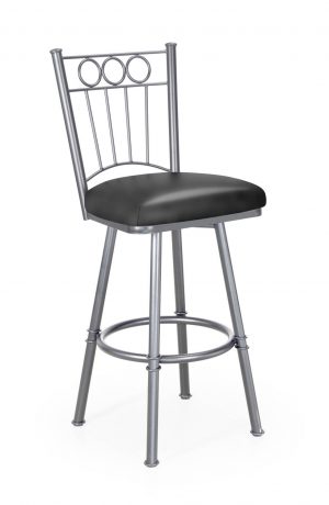 Trica's Charles Silver Traditional Swivel Bar Stool with Black Vinyl Seat Cushion