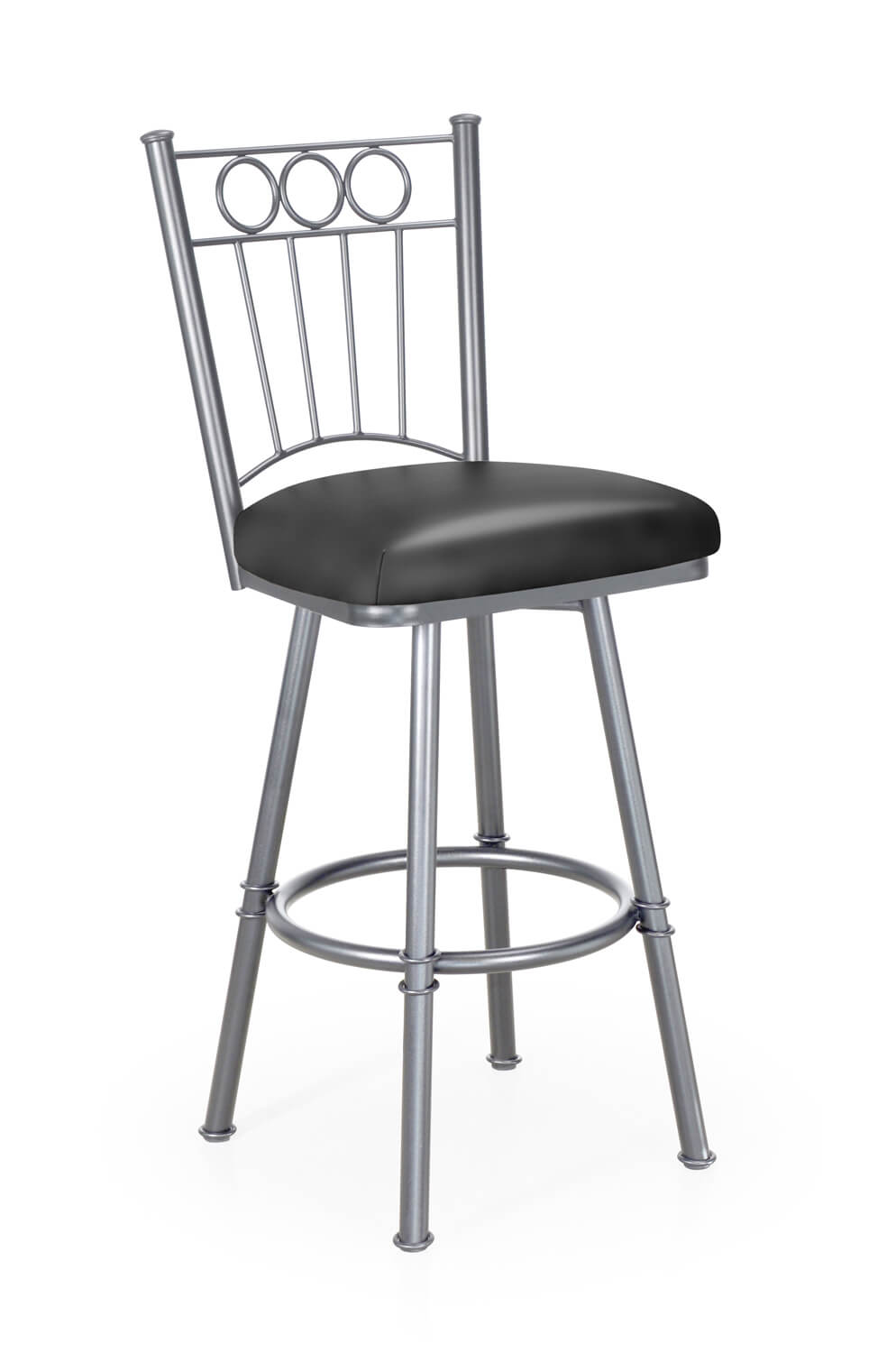 Trica's Charles Silver Traditional Swivel Bar Stool with Black Vinyl Seat Cushion