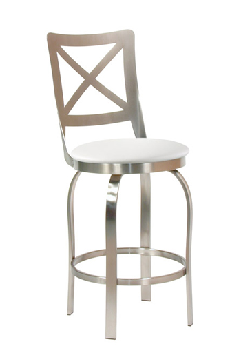 Chateau Swivel Stool with Brushed Steel and White Vinyl