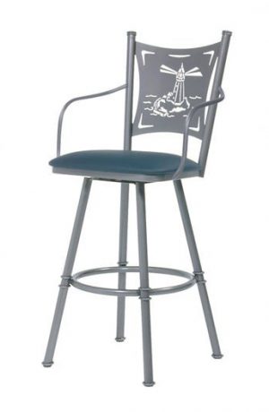 Trica's Creation Collection 2 Swivel Bar Stool with Arms, Blue Seat Cushion and Gray Metal Frame