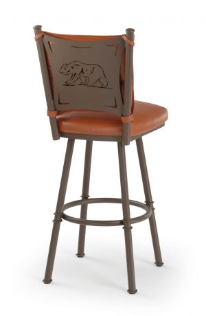 Trica's Creation Collection Armless Swivel Bar Stool with Bear Cut-Out, Upholstered Seat and Back in Saddle Color