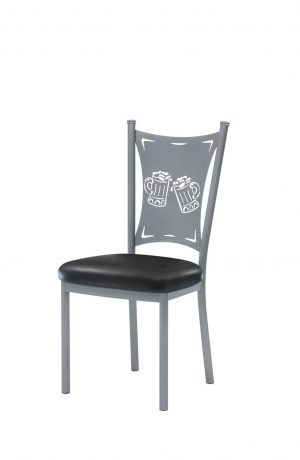 Trica's Creation Collection Metal Dining Chair with Black Seat Cushion and Two Beer Mugs Laser Cut-Out on Back